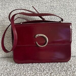 Vintage Cartier Burgundy Crossbody Bag with Silver Accent